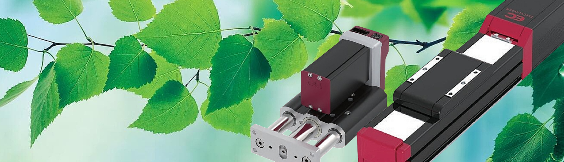 Översta bilden av EleCylinder med gröna blad i bakgrunden